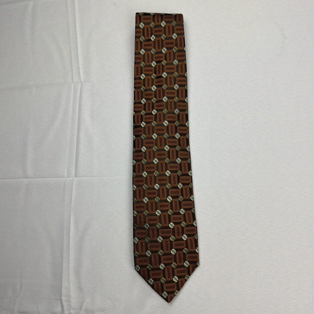 Ermenegildo Zegna Men's Tie 100% Silk Brown Geometric/ Made in‎ Italy / 60"x3.5"